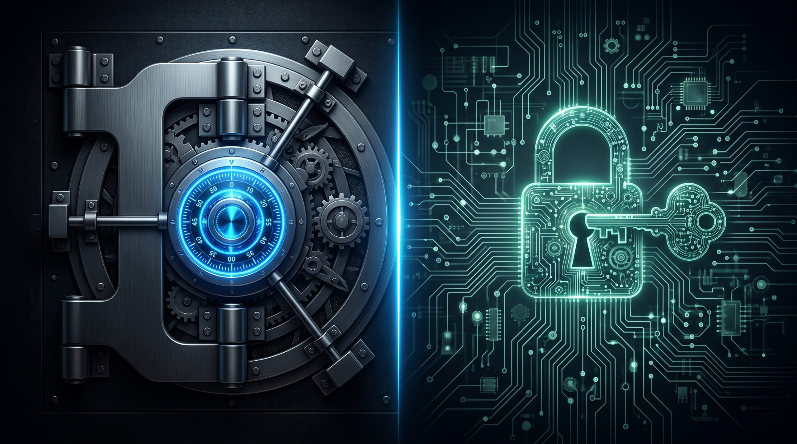 1Password vs Bitwarden 2026 — vault door vs open-source lock comparison illustration Apps Champ