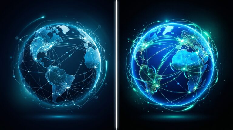 NordVPN vs ExpressVPN 2026 — split dual globe network comparison illustration Apps Champ
