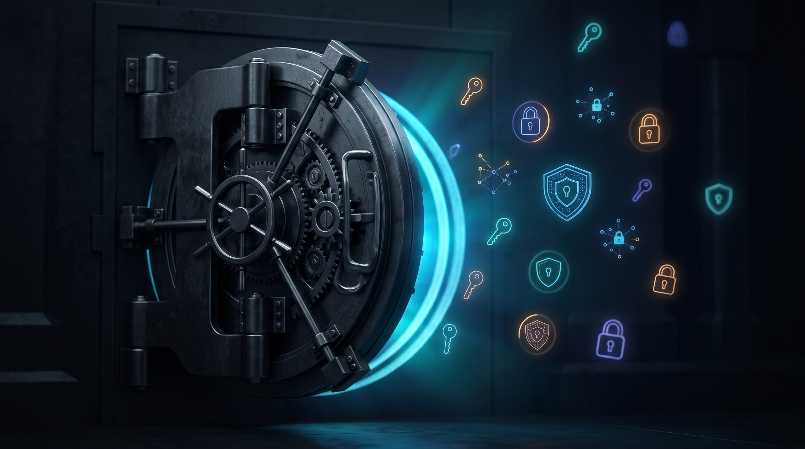 1Password review 2026 — secure vault door glowing key shield illustration Apps Champ