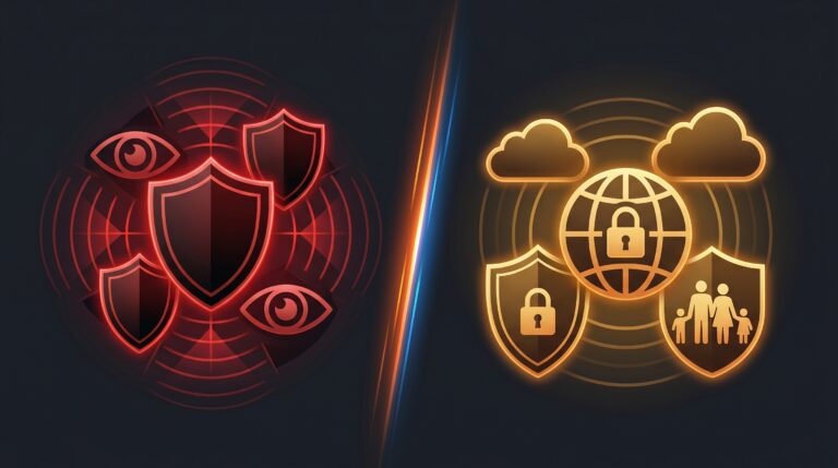 Bitdefender vs Norton 2026 — split comparison security suite shield icons red gold dark background Apps Champ